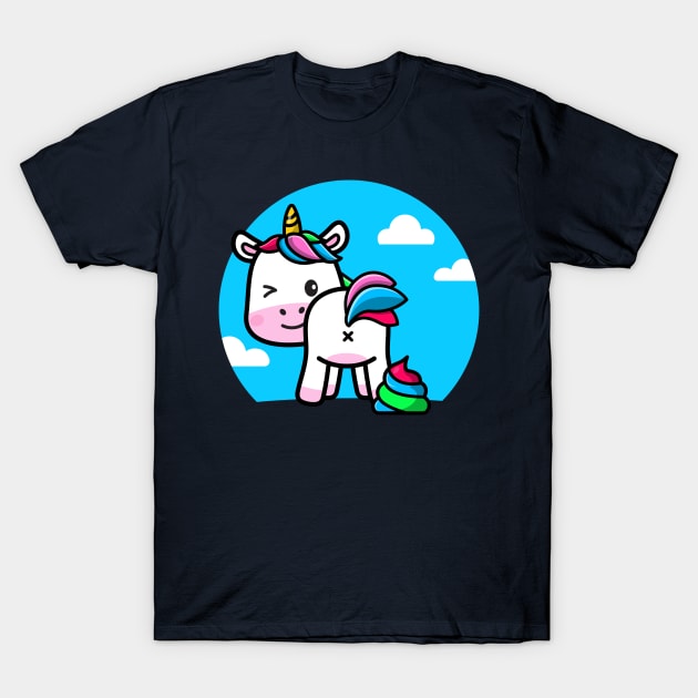 Cheeky unicorn rainbow poop T-Shirt by Messy Nessie